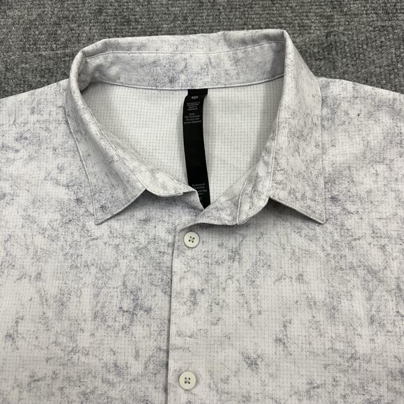 Lululemon Shirt Mens Large White Gray Short Sleeve Button Up Athletic Summer - Picture 1 of 10